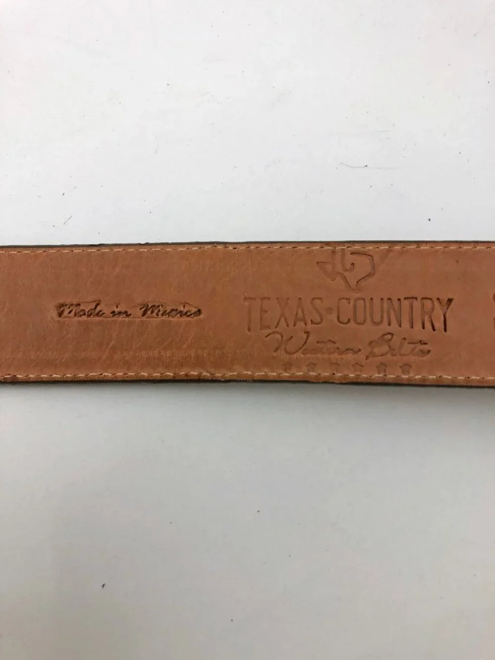 Texas Country Western Belt Tan w/Light Green Tints Leather Covered Buckle
